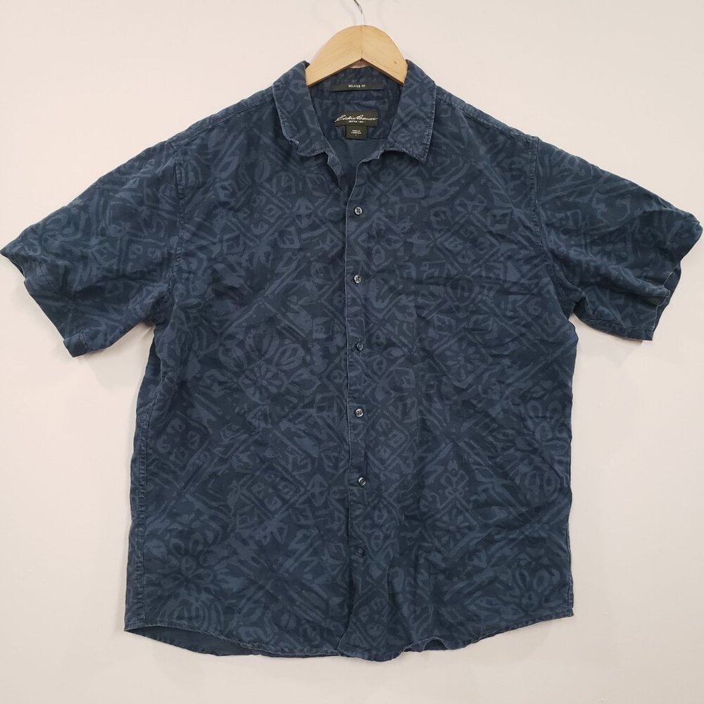 Eddie Bauer Mens Relaxed Fit Button Up Shirt Blue Size L‎ Lightweight Casual